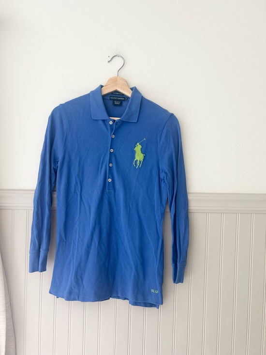Ralph Lauren Tops - Y2K Ralph Lauren Medium Skinny Polo Blue Neon Green Big Pony LS
